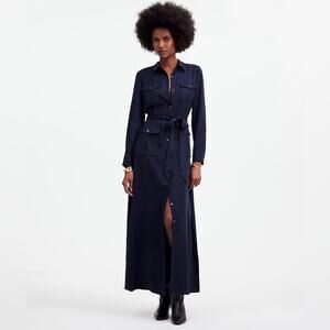 Madewell NWT Utility Tie-Waist Maxi Shirtdress in Navy Blue Size XXS